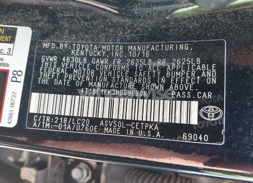 Photo 9 of 2017 Toyota Camry XSE (VIN 4T1BF1FK3HU696908)