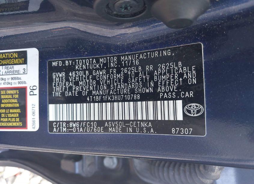 Photo 9 of 2017 Toyota Camry LE (VIN 4T1BF1FK3HU710788)