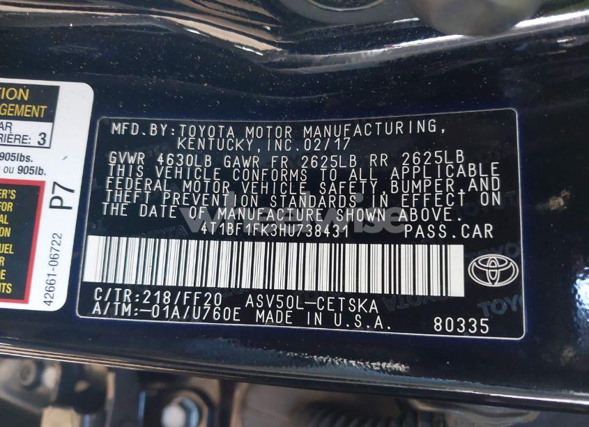 Photo 9 of 2017 Toyota Camry SE (VIN 4T1BF1FK3HU738431)