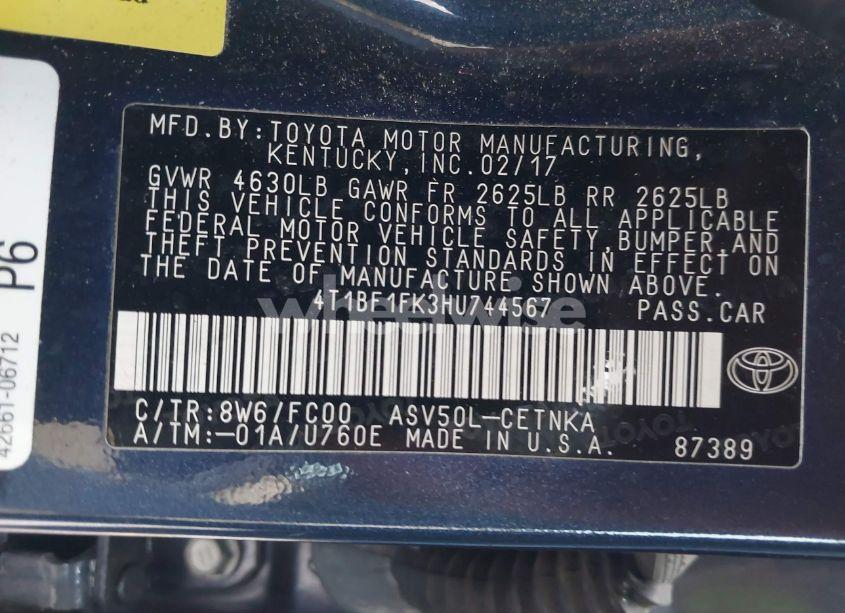 Photo 9 of 2017 Toyota Camry LE (VIN 4T1BF1FK3HU744567)