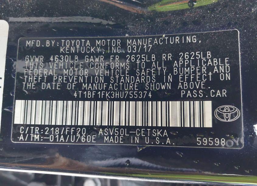 Photo 9 of 2017 Toyota Camry SE (VIN 4T1BF1FK3HU755374)