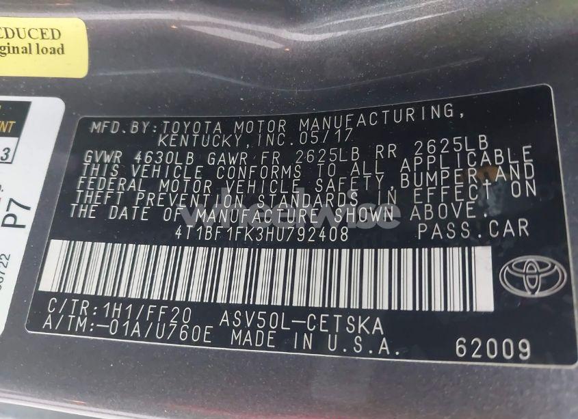 Photo 9 of 2017 Toyota Camry SE (VIN 4T1BF1FK3HU792408)