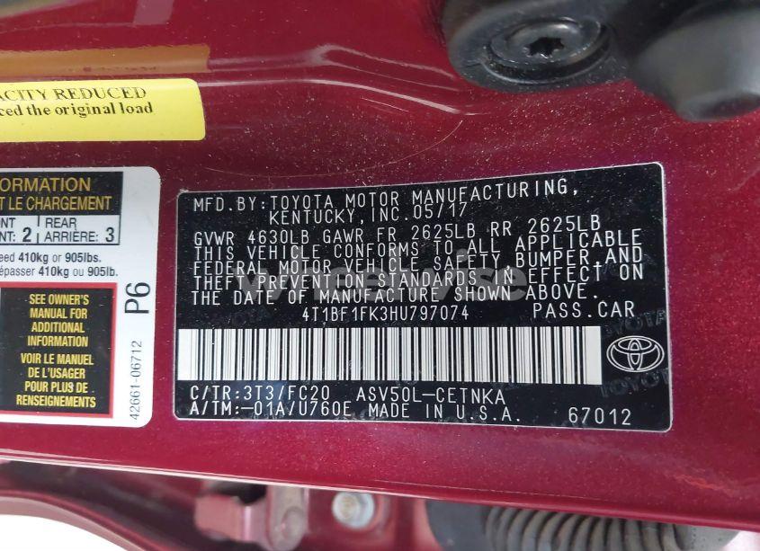 Photo 9 of 2017 Toyota Camry LE (VIN 4T1BF1FK3HU797074)