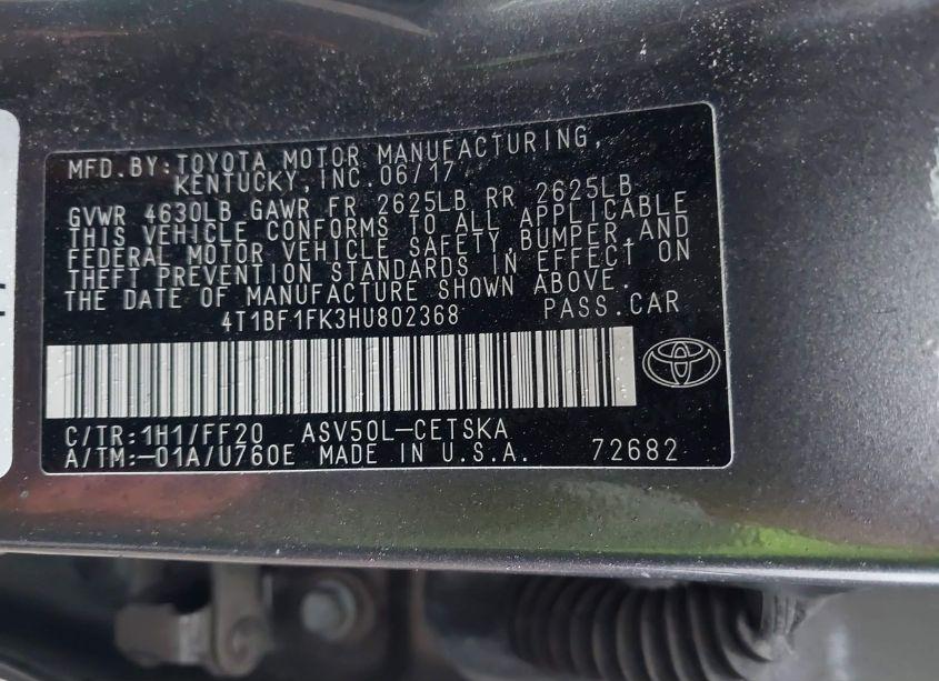 Photo 9 of 2017 Toyota Camry SE (VIN 4T1BF1FK3HU802368)