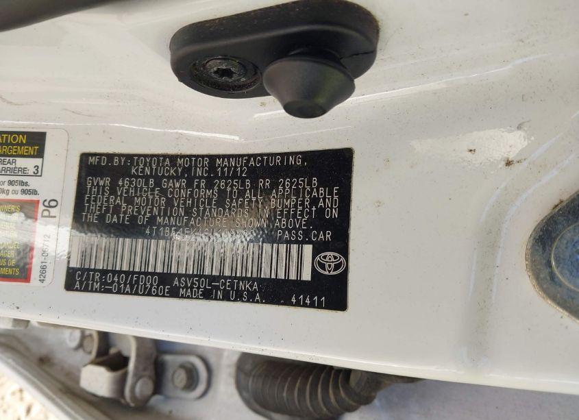 Photo 9 of 2012 Toyota Camry LE (VIN 4T1BF1FK4CU195390)