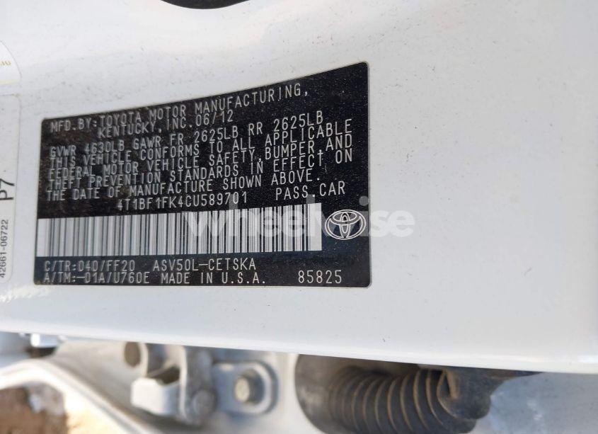 Photo 9 of 2012 Toyota Camry SE (VIN 4T1BF1FK4CU589701)