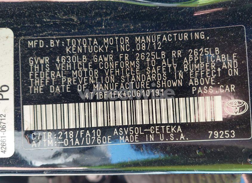 Photo 9 of 2012 Toyota Camry L (VIN 4T1BF1FK4CU610191)