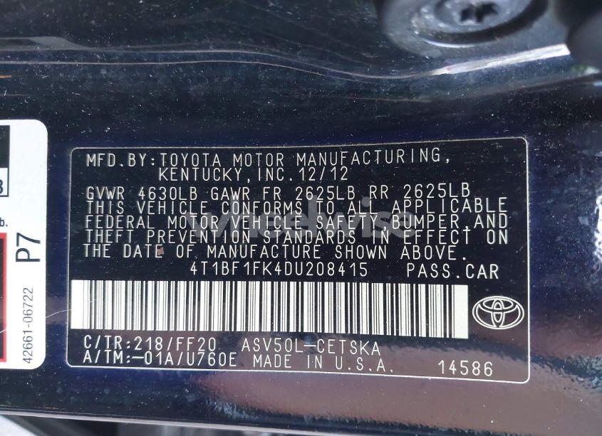Photo 9 of 2013 Toyota Camry SE (VIN 4T1BF1FK4DU208415)