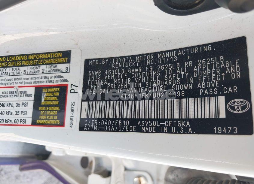 Photo 9 of 2013 Toyota Camry XLE (VIN 4T1BF1FK4DU211198)