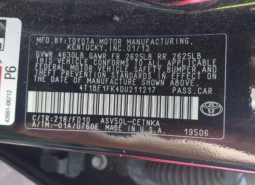 Photo 9 of 2013 Toyota Camry LE (VIN 4T1BF1FK4DU211217)