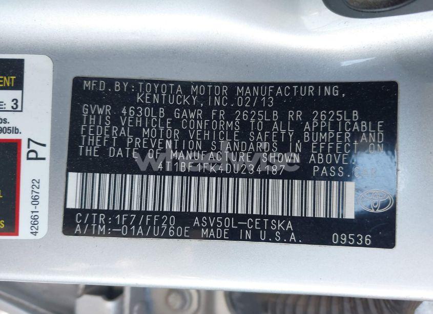 Photo 9 of 2013 Toyota Camry SE (VIN 4T1BF1FK4DU234187)
