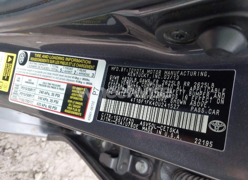 Photo 9 of 2013 Toyota Camry SE (VIN 4T1BF1FK4DU241527)