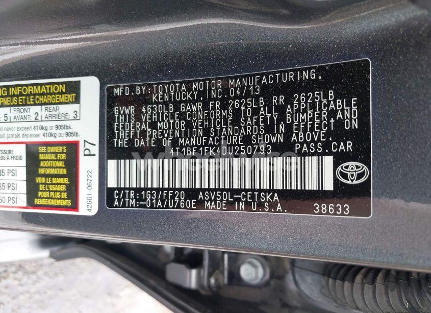 Photo 9 of 2013 Toyota Camry SE (VIN 4T1BF1FK4DU250793)