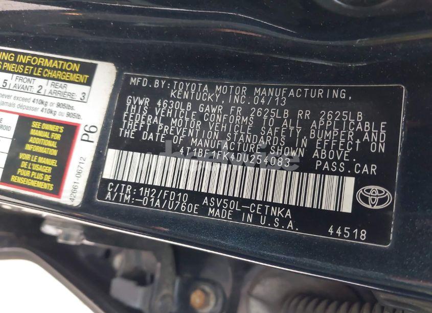 Photo 9 of 2013 Toyota Camry LE (VIN 4T1BF1FK4DU254083)