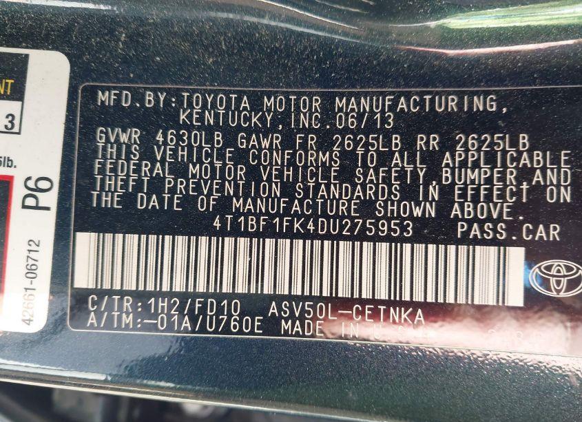 Photo 9 of 2013 Toyota Camry LE (VIN 4T1BF1FK4DU275953)