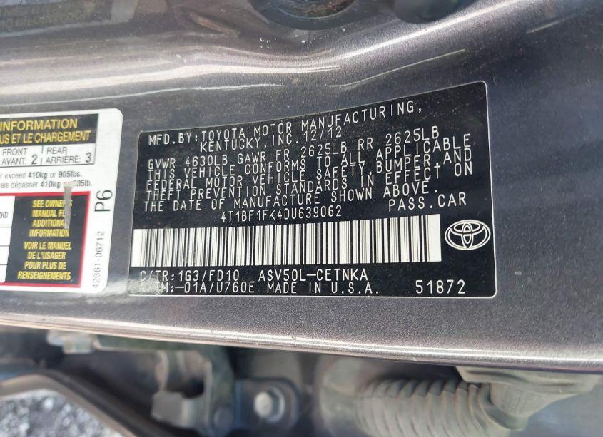 Photo 9 of 2013 Toyota Camry LE (VIN 4T1BF1FK4DU639062)