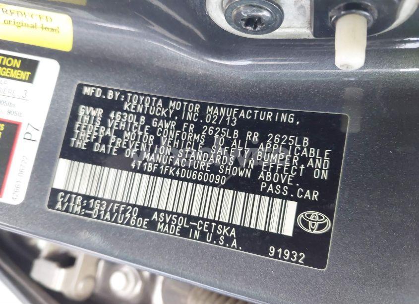 Photo 9 of 2013 Toyota Camry SE (VIN 4T1BF1FK4DU660090)