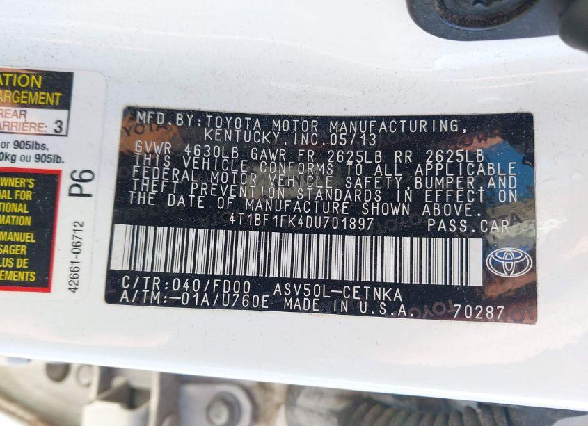 Photo 9 of 2013 Toyota Camry LE (VIN 4T1BF1FK4DU701897)