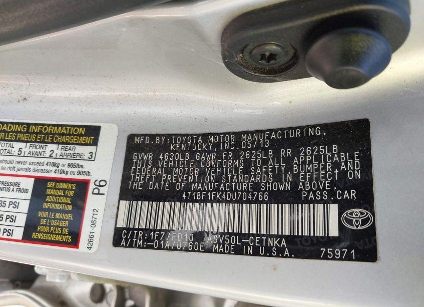 Photo 9 of 2013 Toyota Camry LE (VIN 4T1BF1FK4DU704766)