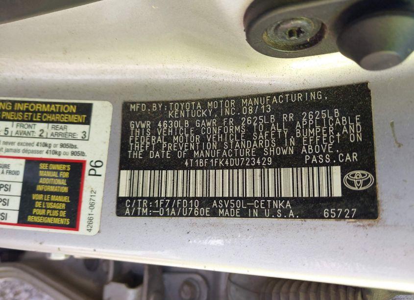 Photo 9 of 2013 Toyota Camry LE (VIN 4T1BF1FK4DU723429)