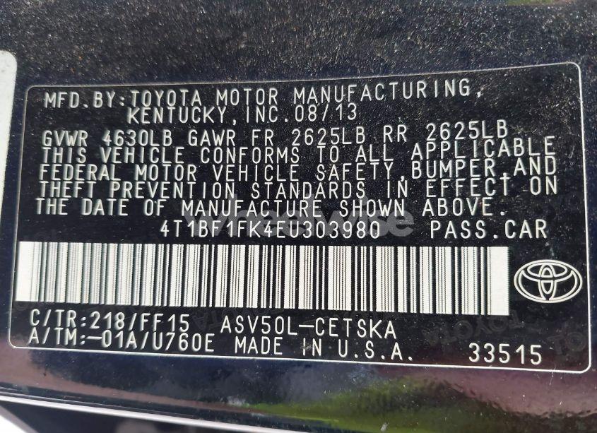 Photo 9 of 2014 Toyota Camry SE (VIN 4T1BF1FK4EU303980)