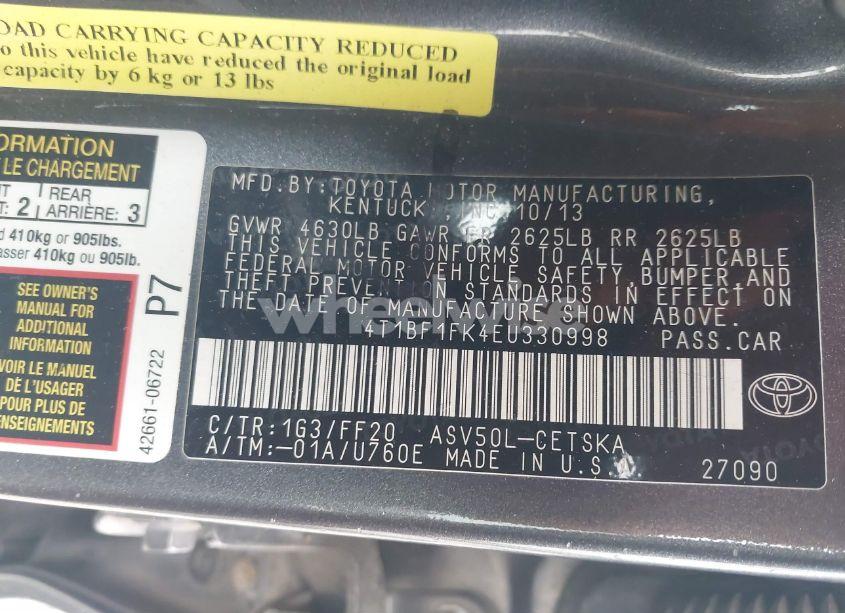 Photo 9 of 2014 Toyota Camry SE (VIN 4T1BF1FK4EU330998)