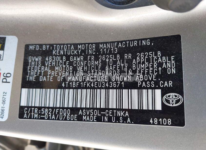 Photo 9 of 2014 Toyota Camry LE (VIN 4T1BF1FK4EU343671)