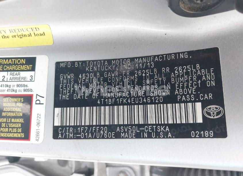 Photo 9 of 2014 Toyota Camry SE (VIN 4T1BF1FK4EU346120)