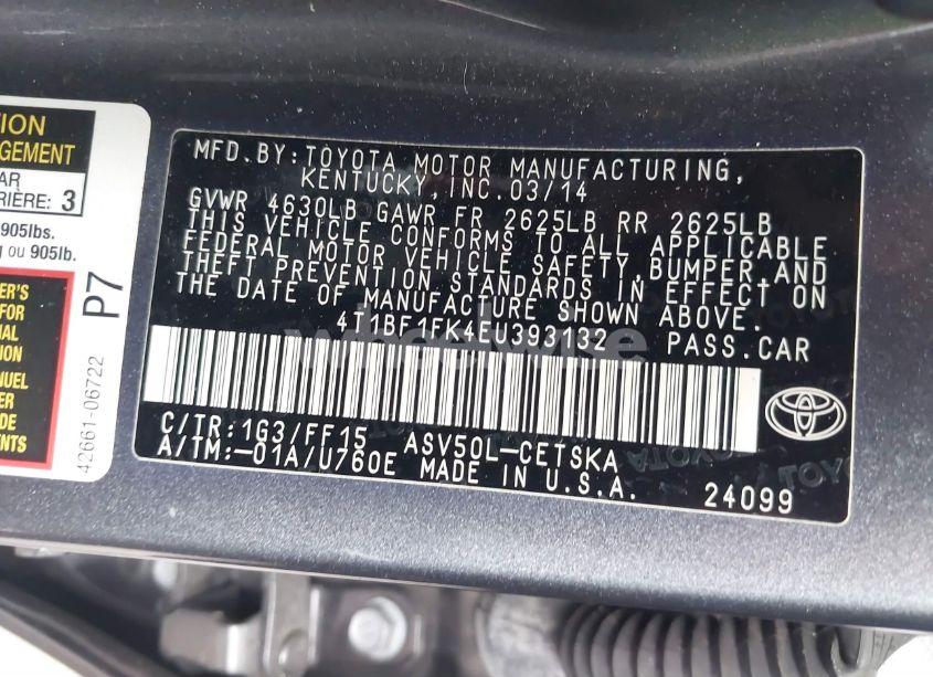 Photo 9 of 2014 Toyota Camry SE (VIN 4T1BF1FK4EU393132)