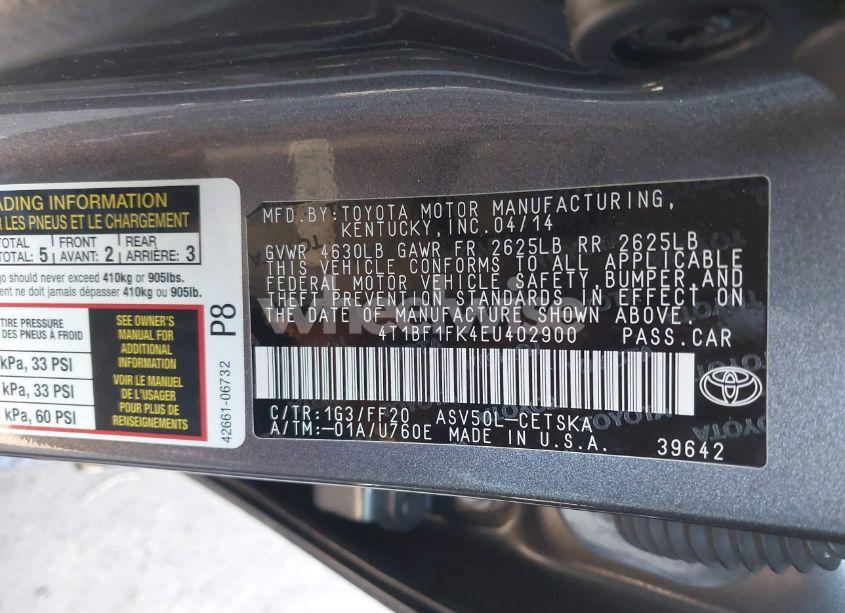 Photo 9 of 2014 Toyota Camry SE SPORT (VIN 4T1BF1FK4EU402900)