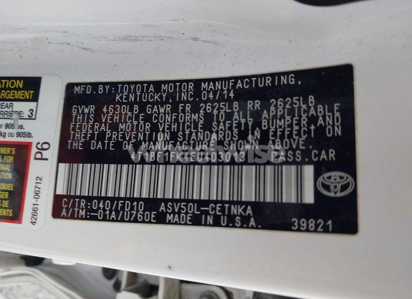 Photo 9 of 2014 Toyota Camry LE (VIN 4T1BF1FK4EU403013)