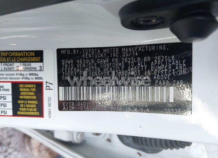 Photo 9 of 2014 Toyota Camry SE (VIN 4T1BF1FK4EU416330)