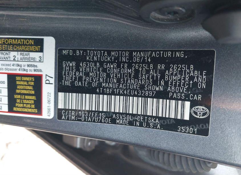 Photo 9 of 2014 Toyota Camry SE (VIN 4T1BF1FK4EU432897)