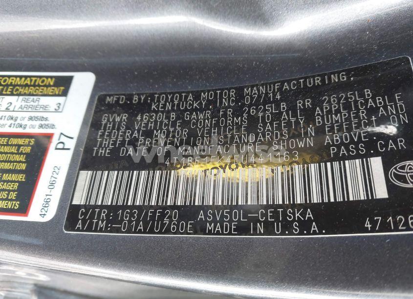 Photo 9 of 2014 Toyota Camry SE (VIN 4T1BF1FK4EU441163)