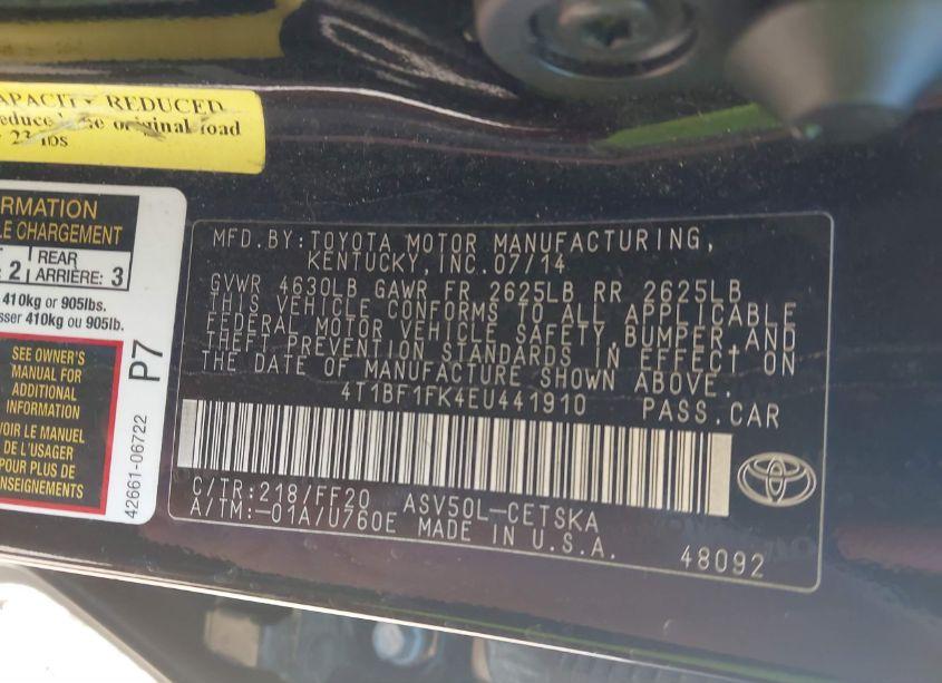 Photo 9 of 2014 Toyota Camry SE (VIN 4T1BF1FK4EU441910)