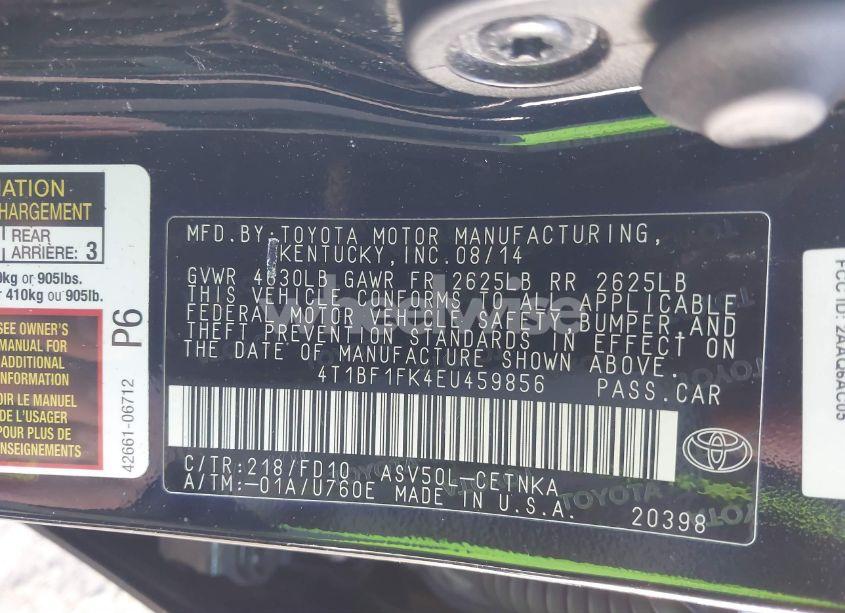 Photo 9 of 2014 Toyota Camry LE (VIN 4T1BF1FK4EU459856)