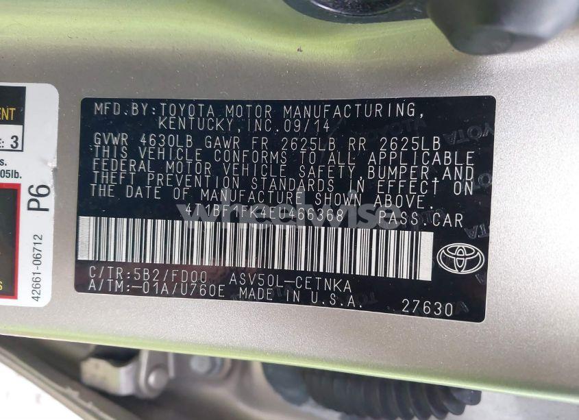 Photo 9 of 2014 Toyota Camry LE (VIN 4T1BF1FK4EU466368)