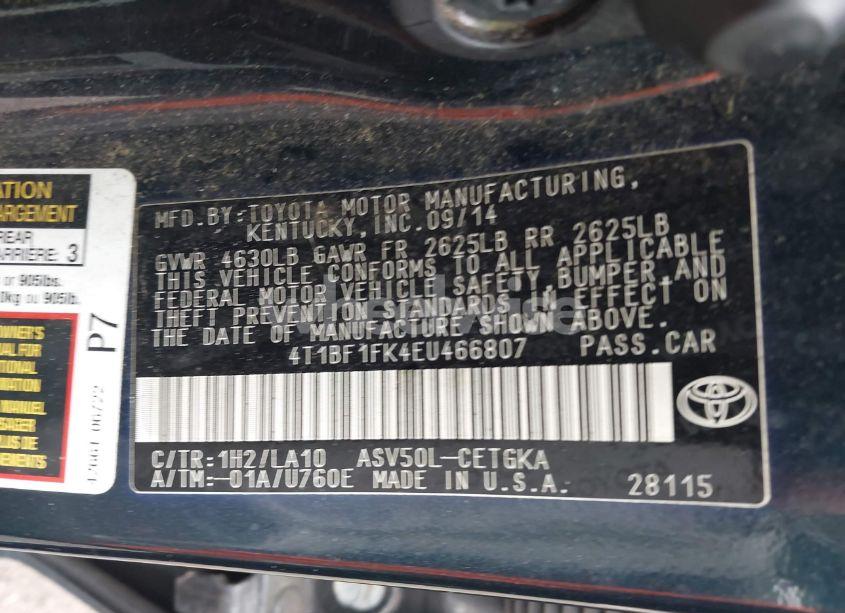 Photo 9 of 2014 Toyota Camry XLE (VIN 4T1BF1FK4EU466807)