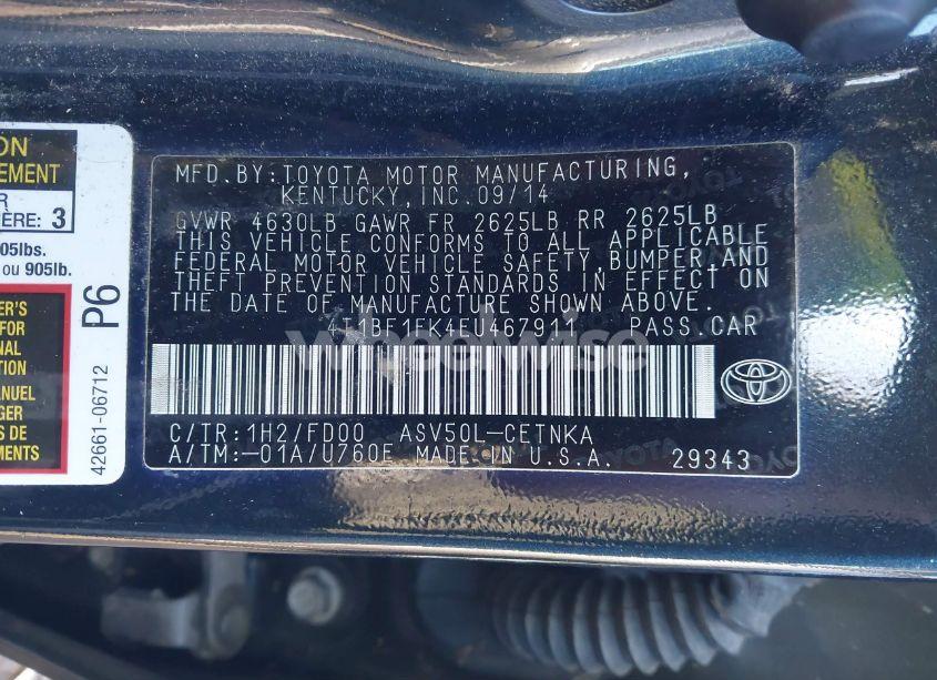 Photo 9 of 2014 Toyota Camry LE (VIN 4T1BF1FK4EU467911)