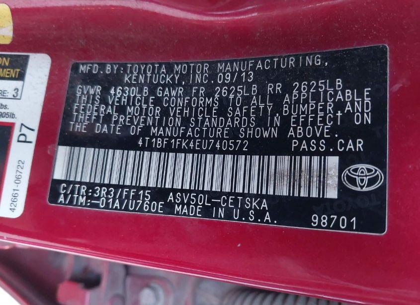 Photo 9 of 2014 Toyota Camry SE (VIN 4T1BF1FK4EU740572)