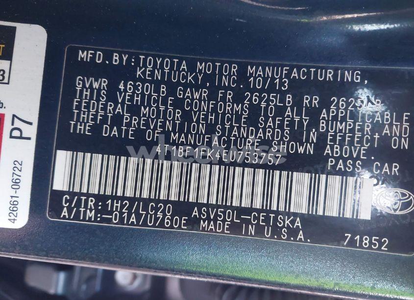 Photo 9 of 2014 Toyota Camry SE (VIN 4T1BF1FK4EU753757)