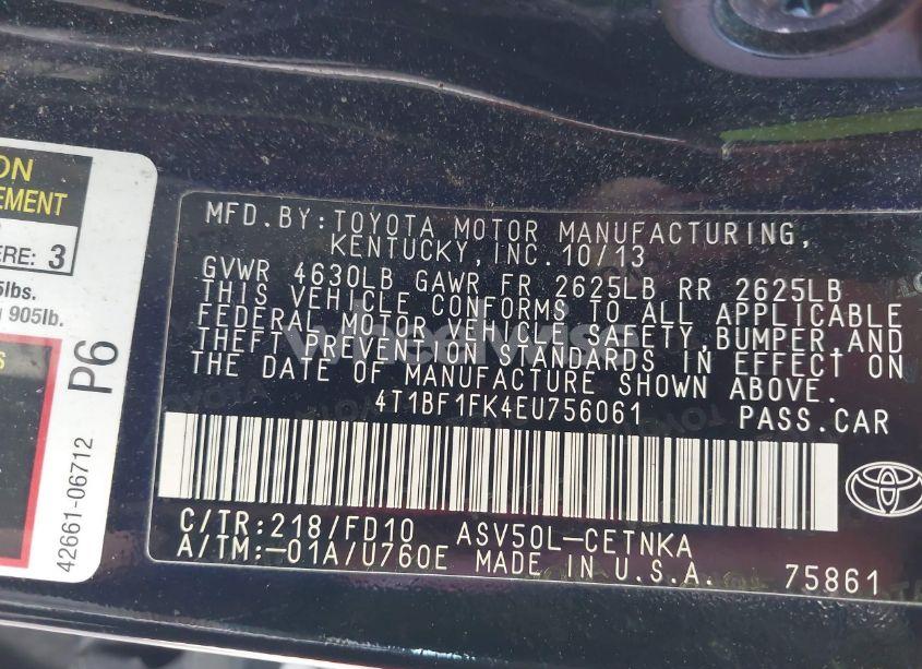 Photo 9 of 2014 Toyota Camry LE (VIN 4T1BF1FK4EU756061)