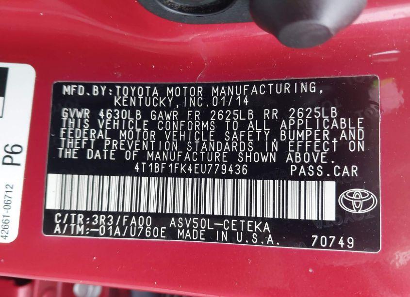 Photo 9 of 2014 Toyota Camry L (VIN 4T1BF1FK4EU779436)