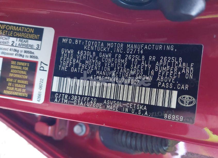 Photo 9 of 2014 Toyota Camry SE (VIN 4T1BF1FK4EU788007)