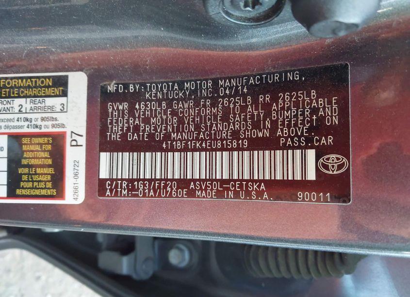 Photo 9 of 2014 Toyota Camry SE (VIN 4T1BF1FK4EU815819)