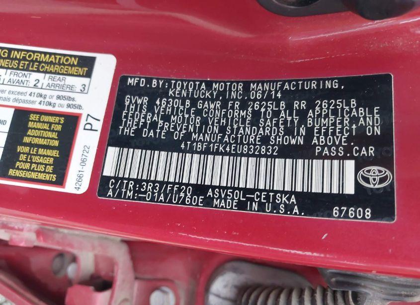 Photo 9 of 2014 Toyota Camry SE (VIN 4T1BF1FK4EU832832)