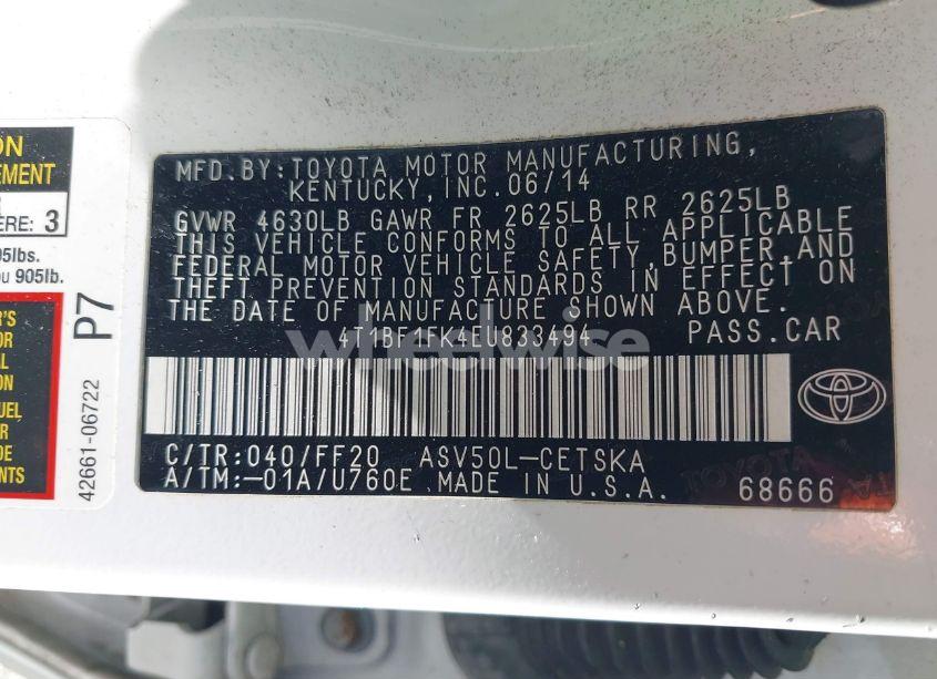 Photo 9 of 2014 Toyota Camry SE (VIN 4T1BF1FK4EU833494)