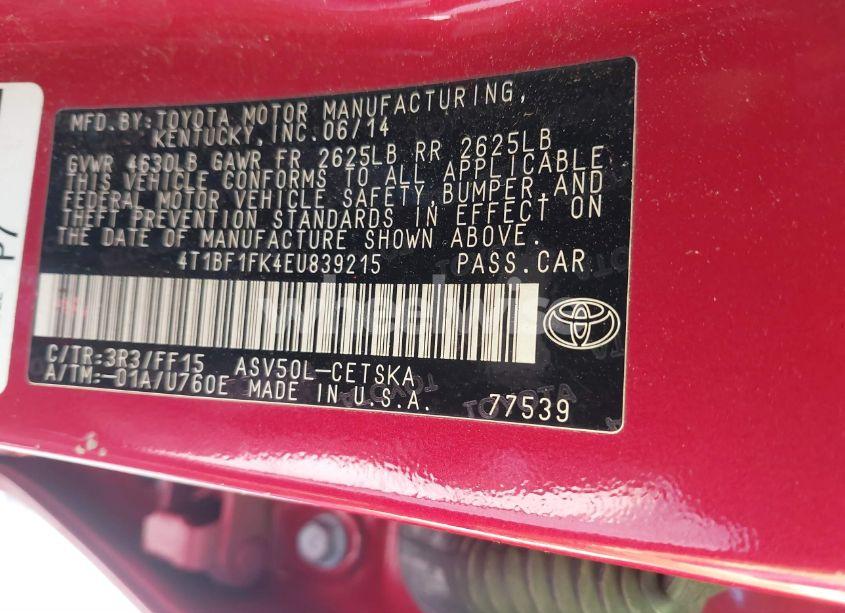 Photo 9 of 2014 Toyota Camry SE (VIN 4T1BF1FK4EU839215)