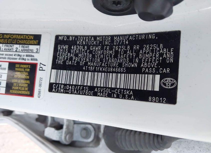 Photo 9 of 2014 Toyota Camry SE (VIN 4T1BF1FK4EU846665)