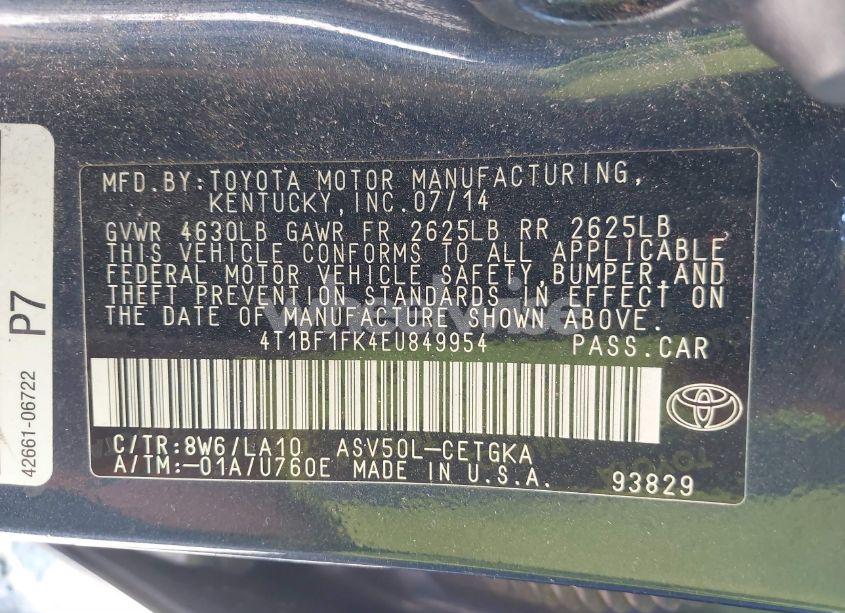 Photo 9 of 2014 Toyota Camry XLE (VIN 4T1BF1FK4EU849954)